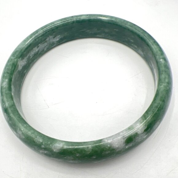 Vtg Unisex Bangle Bracelet Hololith Natural Serpentine Stone Green White Marbled - Picture 4 of 8